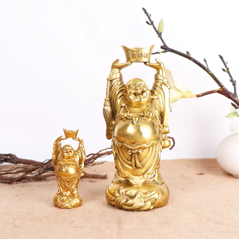 Copper God of Wealth Maitreya Buddha Lucky Housewarming Business Start Figure Shoe-Shaped Gold Ingot Home Decor Gift