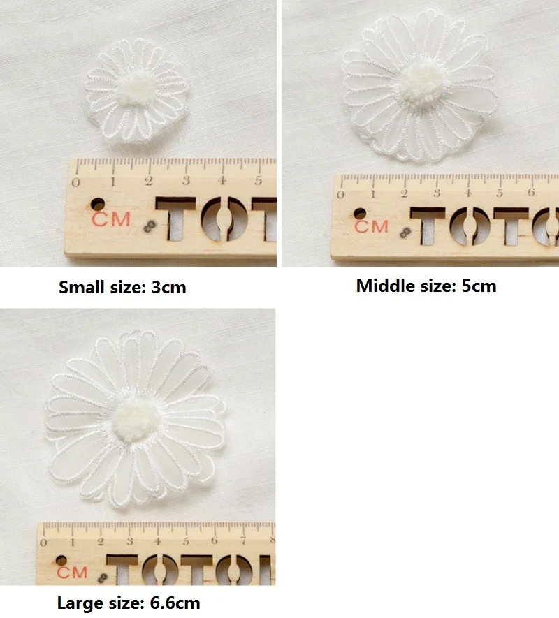 Embroidered Organza Patch for Clothing, Daisy Flower Embroidery, DIY Accessories, 6 PCS/Lot