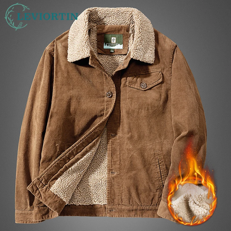 Winter Mannen Corduroy Jassen Mode Man Warm Dik Thermisch Katoen Jassen Casual Outwear Bontkraag Fleece Jassen Voor Mannen