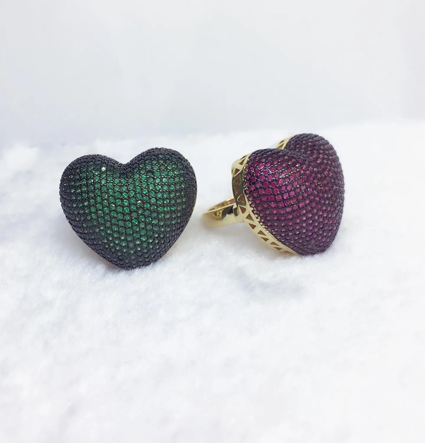 Big Heart Puffed Marine Micro Paved CZ Ring Dubai Style Full Bling Iced Out Cubic Zircon Ring Luxury Jewelry Gift SR13