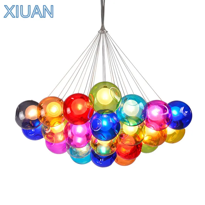 Creative Blown Glass Chandelier Light Clear Colorful Glass Sconces G4 LED Pendant Hanging Lamp Living Room Kids Room Droplights