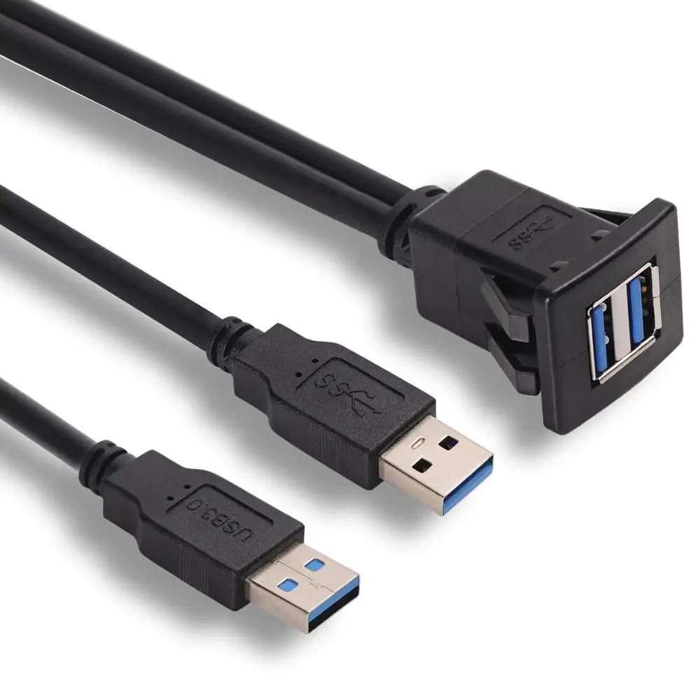 

Car Dual USB 3.0 Flush Mount Cable 2 USB Port DUAL USB Connector Charging Cable Audio Line Adapter Car Media USB Cable