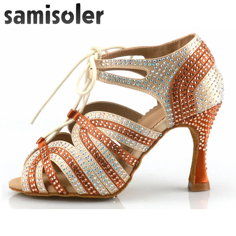 

Samisoler Satin Style Ballroom Dance Shoes Women with Black Party ladieslatin dance shoes black Women Latin Dance Shoes