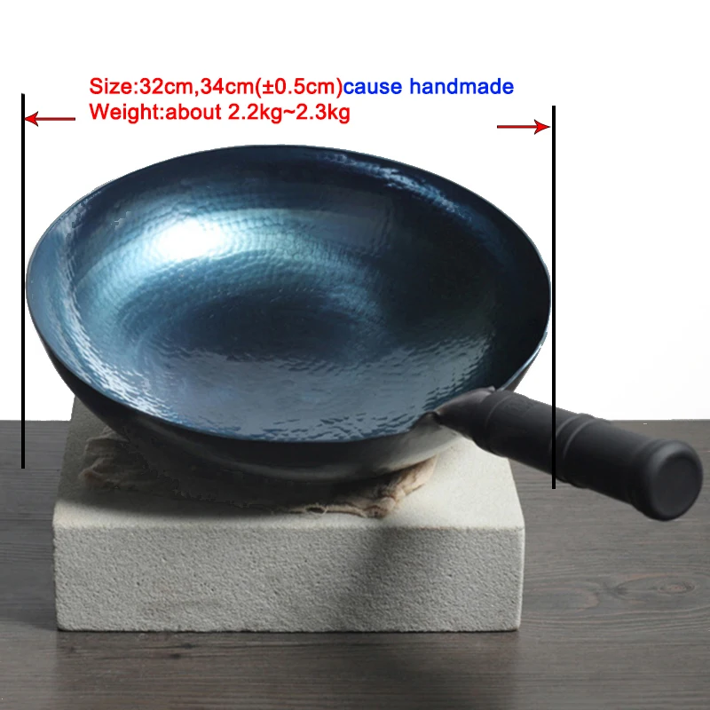 Master Star-Chinese Traditional Handmade Carbon Steel Forging Wok, Pre-Seasoned Wrought Iron Cauldron, Non-stick Gas Pot