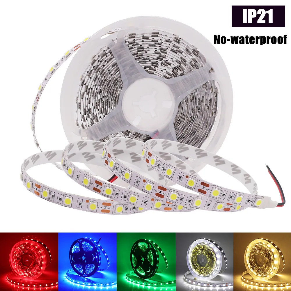 DC12V 5050  Led Strip Set With EU Power Supply 60leds/m IP21 IP65 Waterproof Warm White/Red/Blue/Green Flexible Ribbon Light