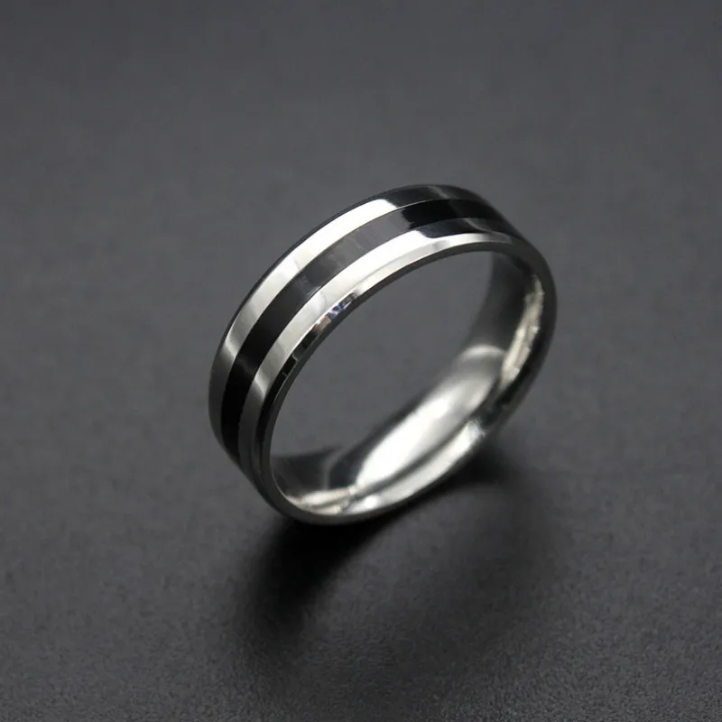Hot Sale 6mm Black Silver color Stripe Stainless Steel Midi Rings for Men Charm Male Jewelry Dropshipping