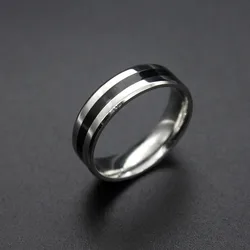 Hot Sale 6mm Black Silver color Stripe Stainless Steel Midi Rings for Men Charm Male Jewelry Dropshipping
