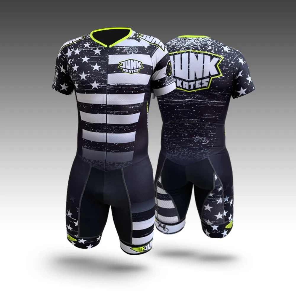 JUNK Wheels Racing Suit Men Triathlon Speed Inline Roller Skate Skinsuit Kit Short Sleeve Suit Hombres Fast Skating Clothing