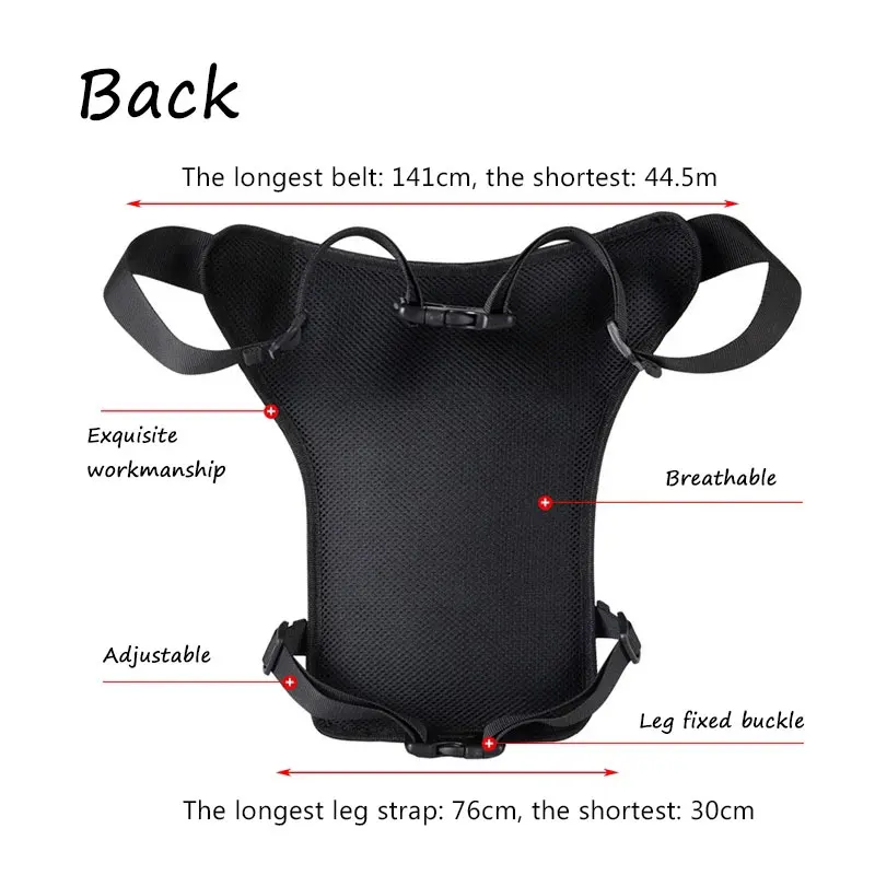 Casual Motorcycle Drop Leg Bag Hip Bum Fanny Pack Waterproof Side Bags For Men Outdoor Riding Travel Bike Waist Bag   Black