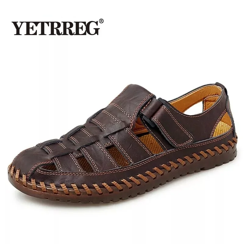 Brand Summer Genuine Leather Roman Men\'s Sandals Business Casual Shoes Outdoor  Beach Wading Slippers Men\'s Shoes Big Size 39-48