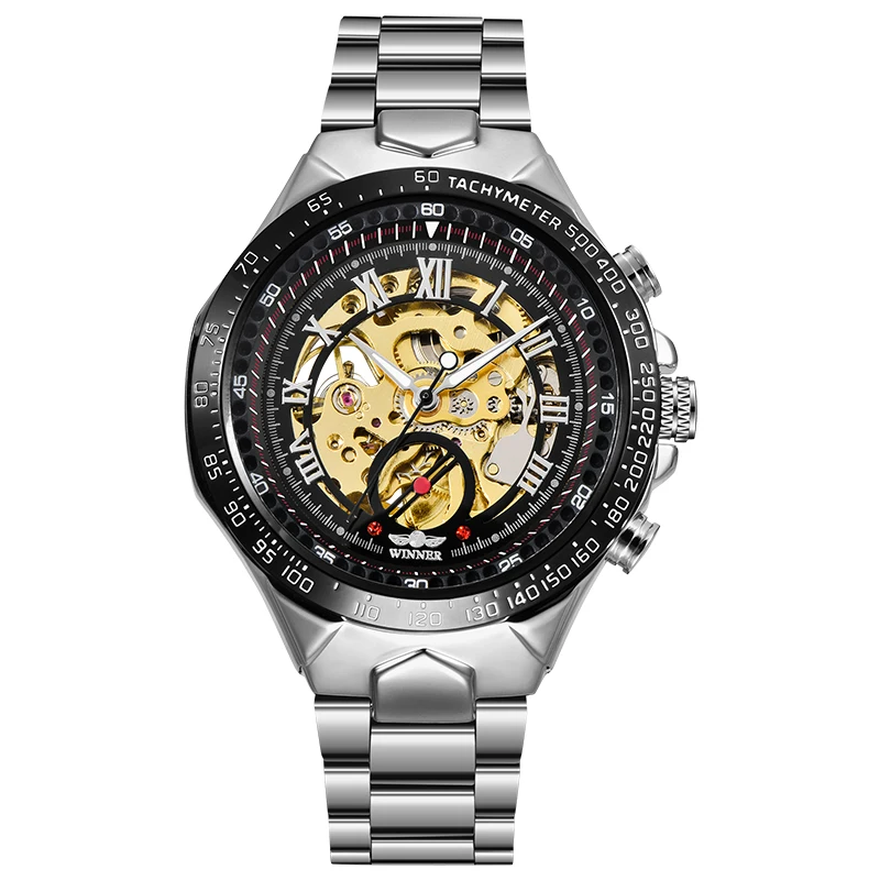 2024 Winner Male Fashion Big Dial Luminous Gear Movement Royal Design Men Top Brand Luxury Male Mechanical Skeleton Wrist Watch