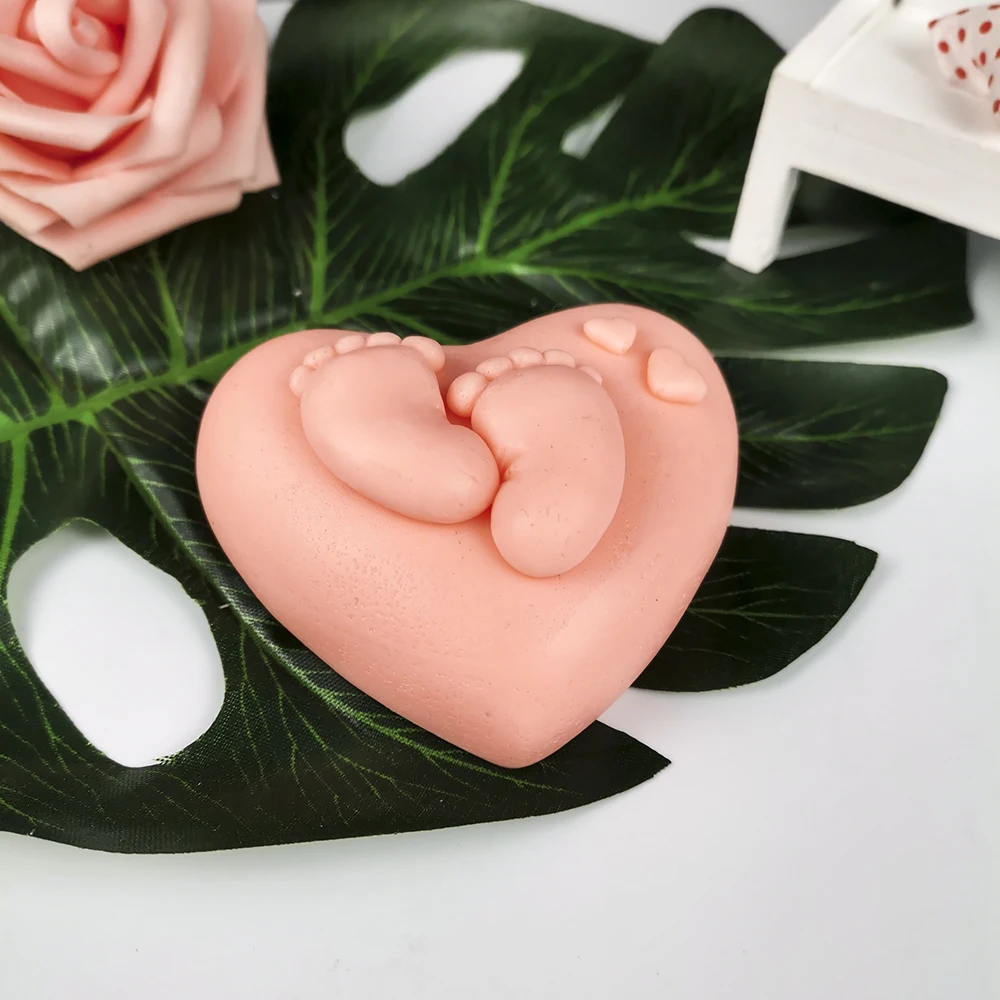 PRZY Love Heart Mold Soap Molds Handmade Mould Silicone Heart Baby Feet Molds Fondant Soap Clay Resin Candle Mould