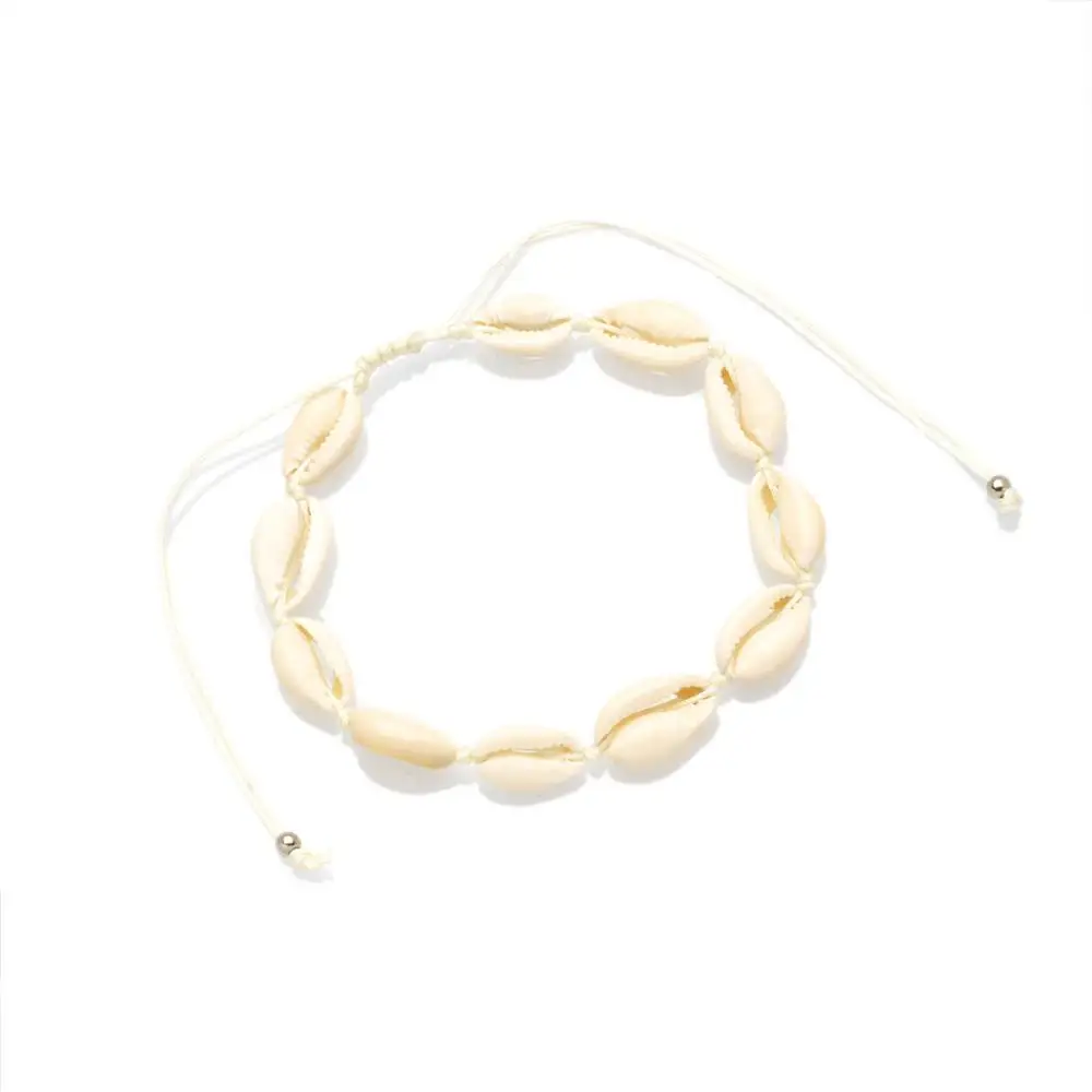 Boho 11 Cowrie Seashell Black Beige Cord Adjustable Anklet Women Girl 2020 New Fashion Shells Sea Shore Bali Handmade Jewelry