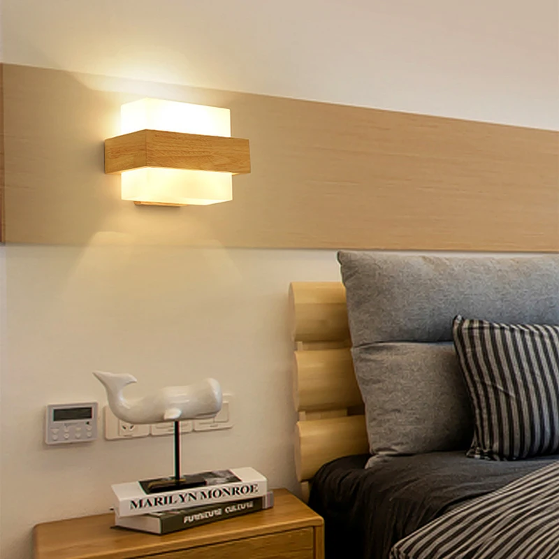 Lámparas LED de pared para interiores, iluminación nórdica de madera maciza para dormitorio, pasillo, fondo, Luces de decoración de pared, apliques decorativos para el hogar espejos decorativos de pared lampara