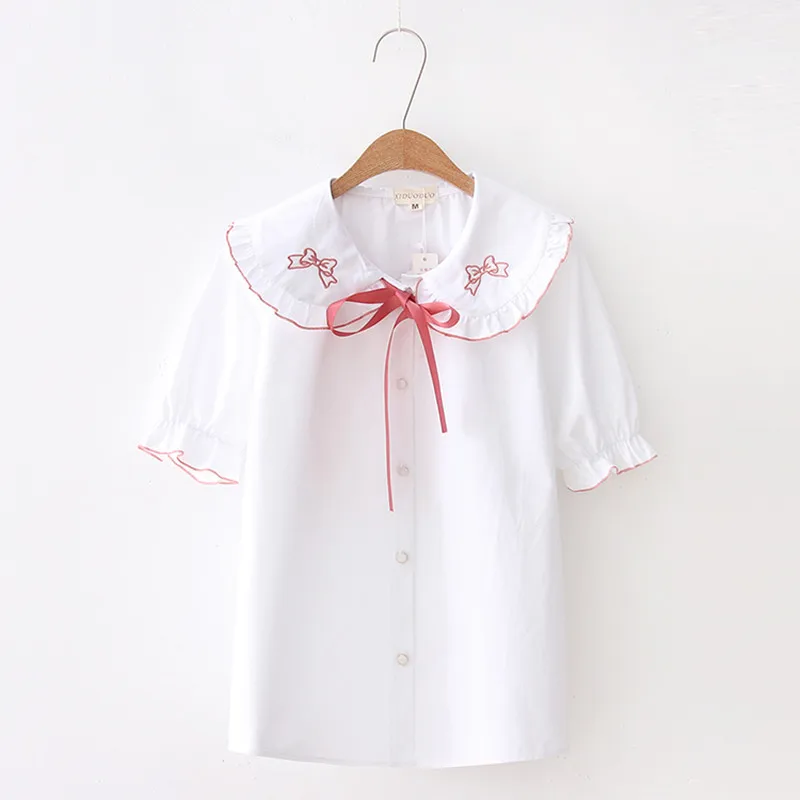 Sweet Lolita Top Cổ Peter Pan Nơ Thêu Victoria Áo Sơ Mi Tươi Gothic Lolita Áo Kawaii Cô Gái Loli Cos