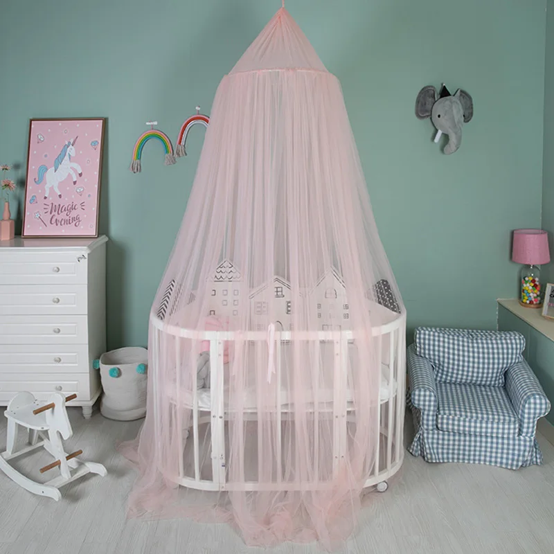 Baby Crib Netting Princess Dome Bed Canopy Childrens Bedding Round Lace Mosquito Net For Baby Sleeping 7 Colors Room Decoration