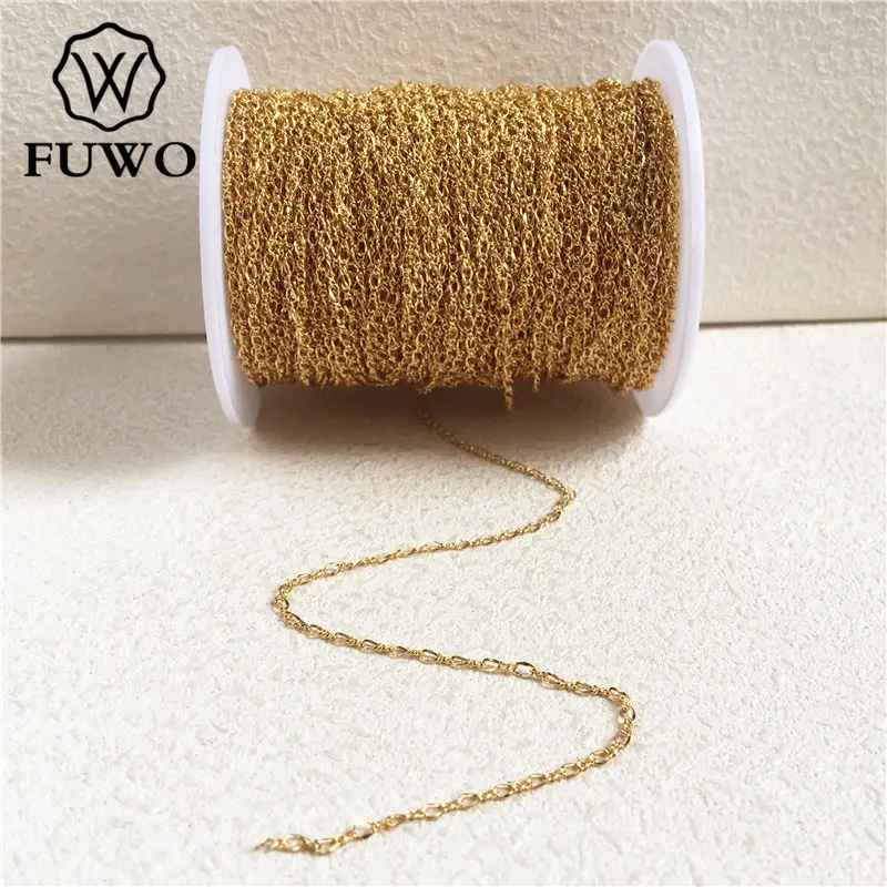 FUWO Wholesala High Quality Brass Chain With Golden Dipped Anti-Tarnish Oval Chain For Necklace Making 2*3mm 10Meter/Lot NC010