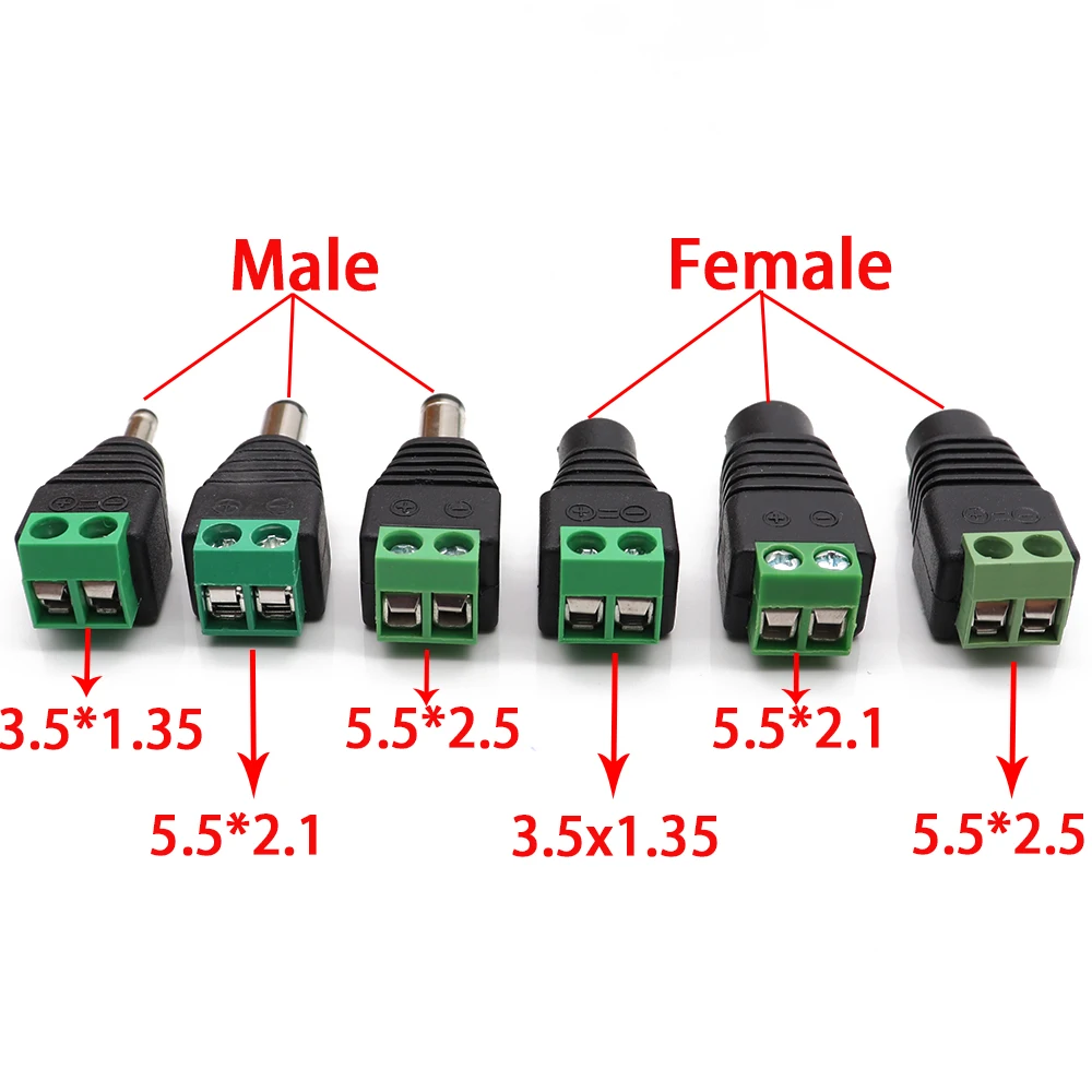 Male Female DC Power Plug Connector 2.1mm x 5.5mm 2.5mm x 5.5mm 1.35mm x 3.5mm Needn't Welding DC Plug Adapter 12V 24V For CCTV