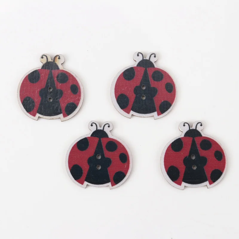 Cartoon Cute Ladybug Wooden Buttons Botones Handmade Accessories Decoration Sewing Scrapbooking Crafts DIY 27mm 20pcs