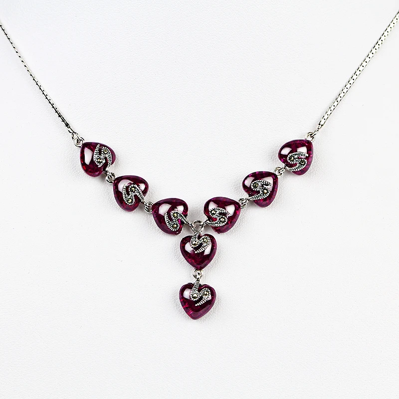 ZHJIASHUN Retro 100% 925 Sterling Silver Natural Sapphire Necklaces For Women Gemstones Ruby Necklace Pendant Silver Jewelry