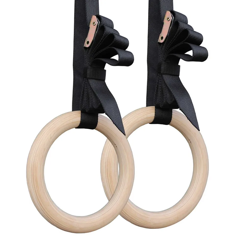 

Professional Wood Gymnastic Rings 28/32mm Gym Rings with Adjustable Straps For Home Workout Pull Ups Strength Training Fitness