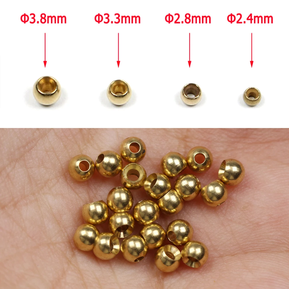 ICERIO 100PCS Brass Beads Head for Nymph Streamer Bugs Fly Fishing Tying Materials 2.4mm 2.8mm 3.3mm 3.8mm