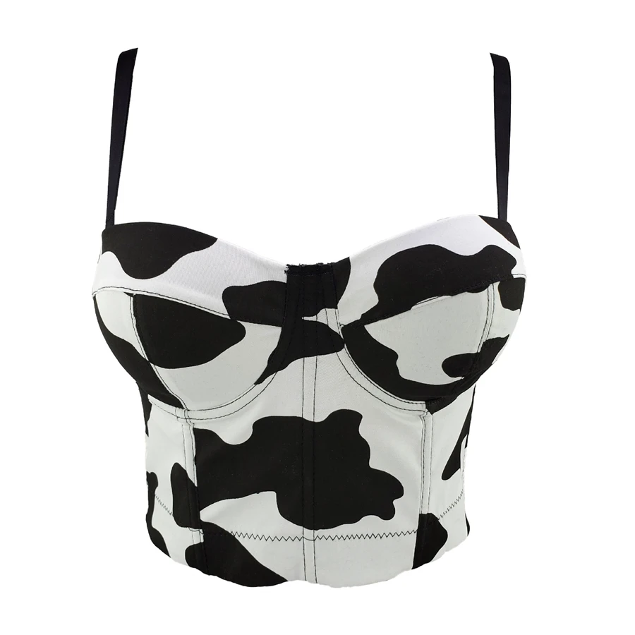 Summer Short Sexy Cow Print Nightclub Female Crop Top Women Harajuku Backless Cami Tops With Built In Bra Push Up Bralette