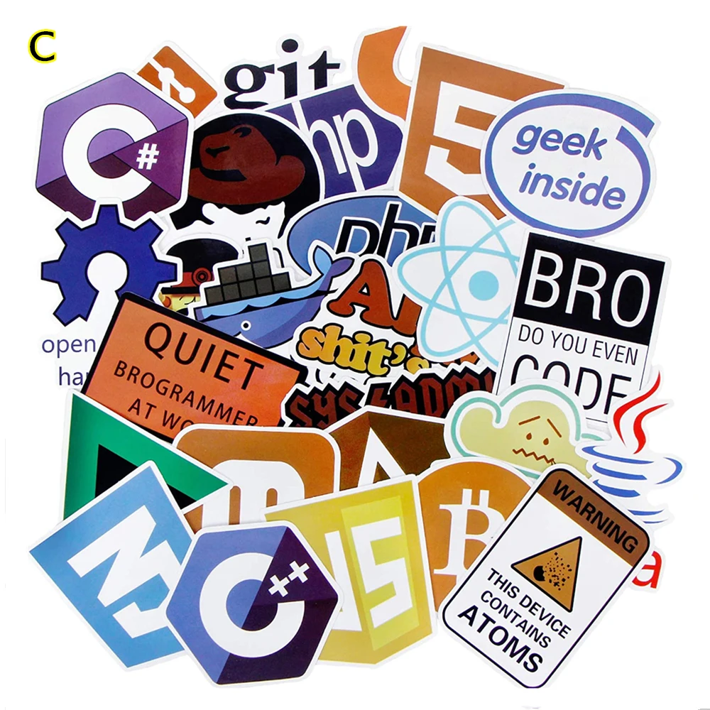 50-100 PCS Hacker Stickers Programming Languages Internet Cybersecurity Geek Hacker Sticker for Laptop Motorcycle Luggage Decals