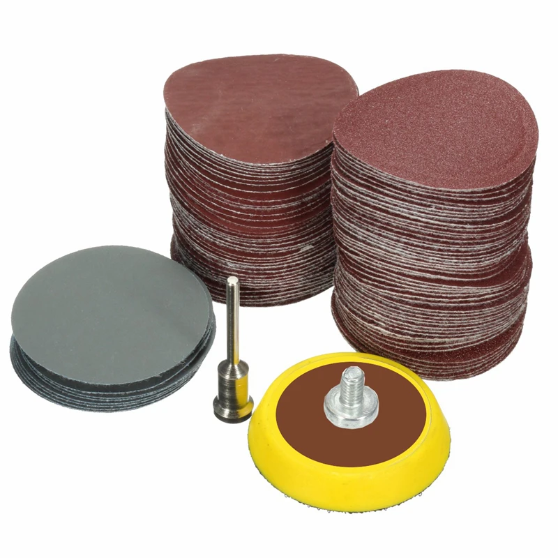 100pcs 25mm/1inch Sandpaper + 1pc 1inch Hook Loop Backer Plate 1/8inch Shank + 1pcs Loop Sanding Pad Abrasives Mixed Polishing