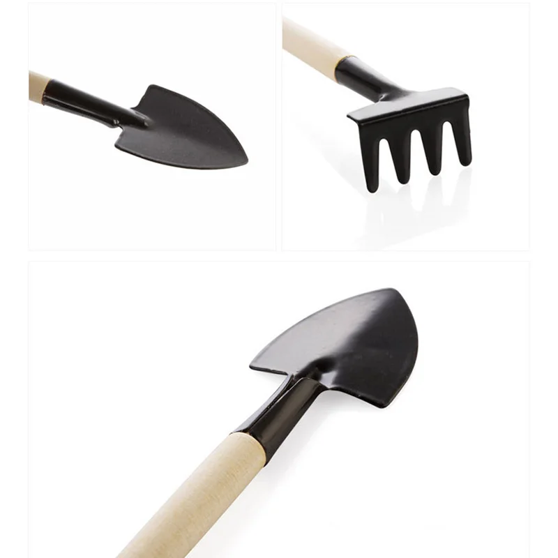 3pcs/set Mini Shovel Rake Set Wooden Handle Metal Head Shovel For Flowers Potted Plants Mini Home Garden Tool Seed Disseminators