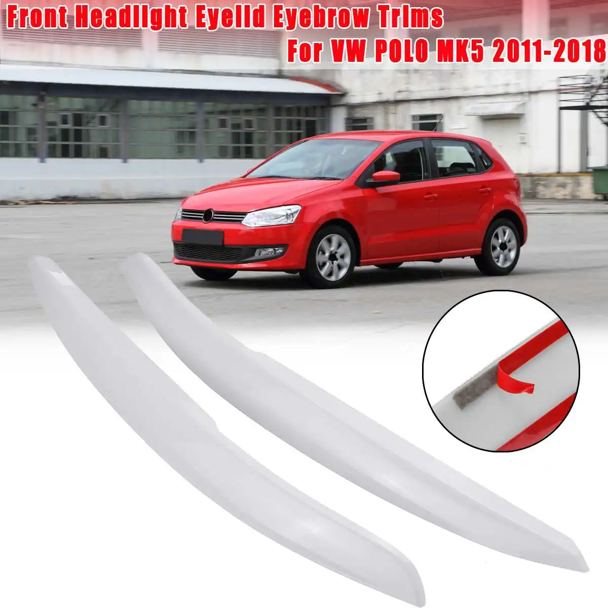 Pair Headlights Eyebrow Eyelids Trim Cover For VW POLO MK5 2011 2012 2013 2014 2015 2016 2017 2018 Gloss Black/White