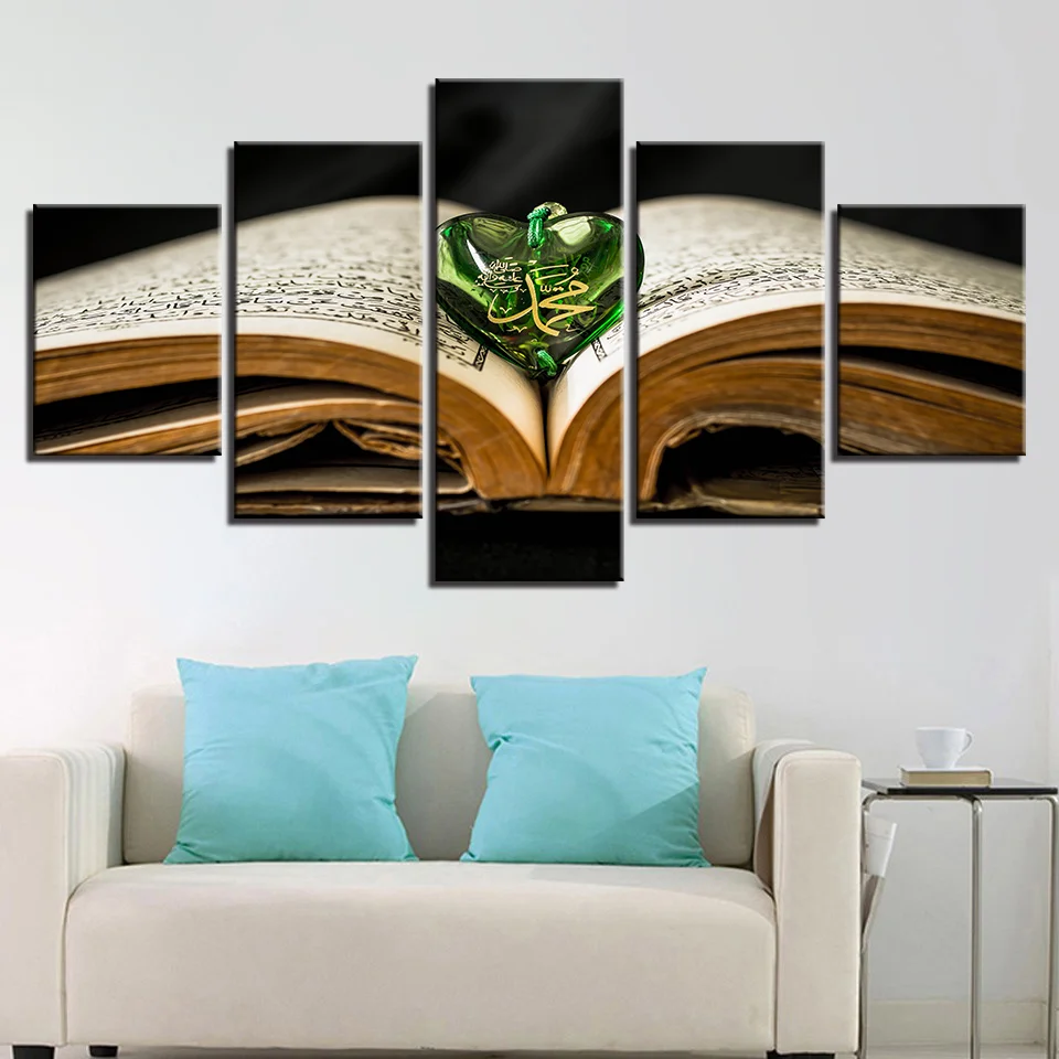 Wall Art Canvas Paintings HD Prints 5 Pieces Holy Book Allah The QurAn Pendant Poster Muslim Pictures Modular Home Decor Frame