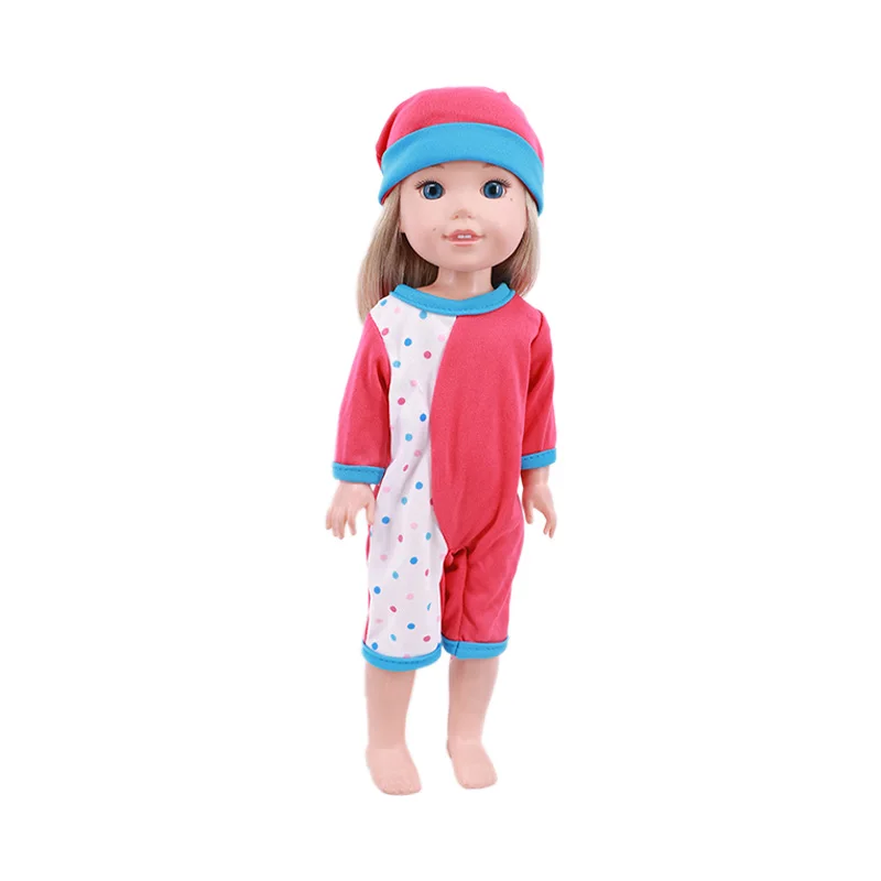 Doll Clothes Cotton Pajamas+Hat For 14.5Inch Wellie Wisher&32-34Cm Paola Reina&Nancy Stitching Color Design,Best Gift For Girls