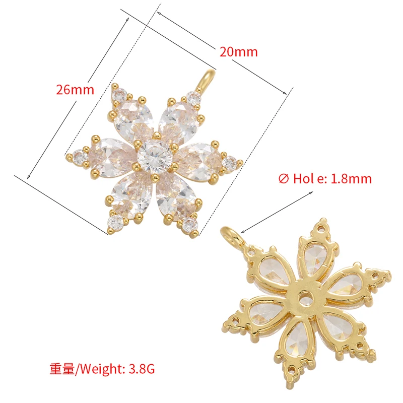 ZHUKOU gold color Crystal Snowflake charms for Handmade Earrings Necklace Jewelry Accessories Supplies Wholesale VD1021