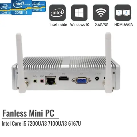 Fanless Mini PC Core i3 7020U 6006U 16GB DDR4 1TB MSATA 2.5" Windows 10 Home Office Business Mini Desktop Computer HDMI VGA