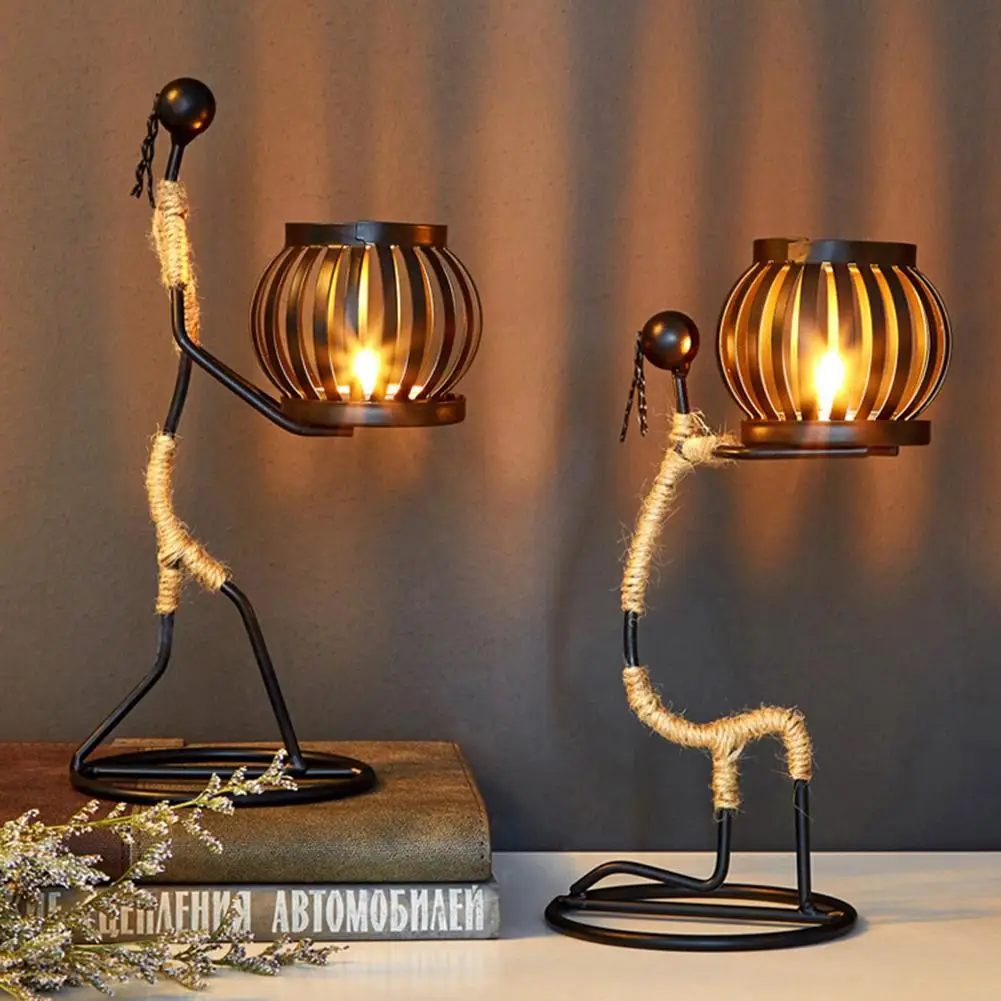 Candelabro de Metal nórdico, escultura de personaje abstracto, soporte de vela, figuritas hechas a mano, decoración del hogar, regalo de Arte de Navidad