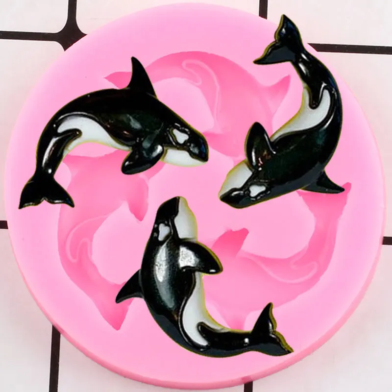 Moldes de silicona de animales marinos, ballena asesina, Chocolate, caramelo, arcilla, jabón, molde de resina, Cupcake Topper, Fondant, herramientas de decoración de pasteles