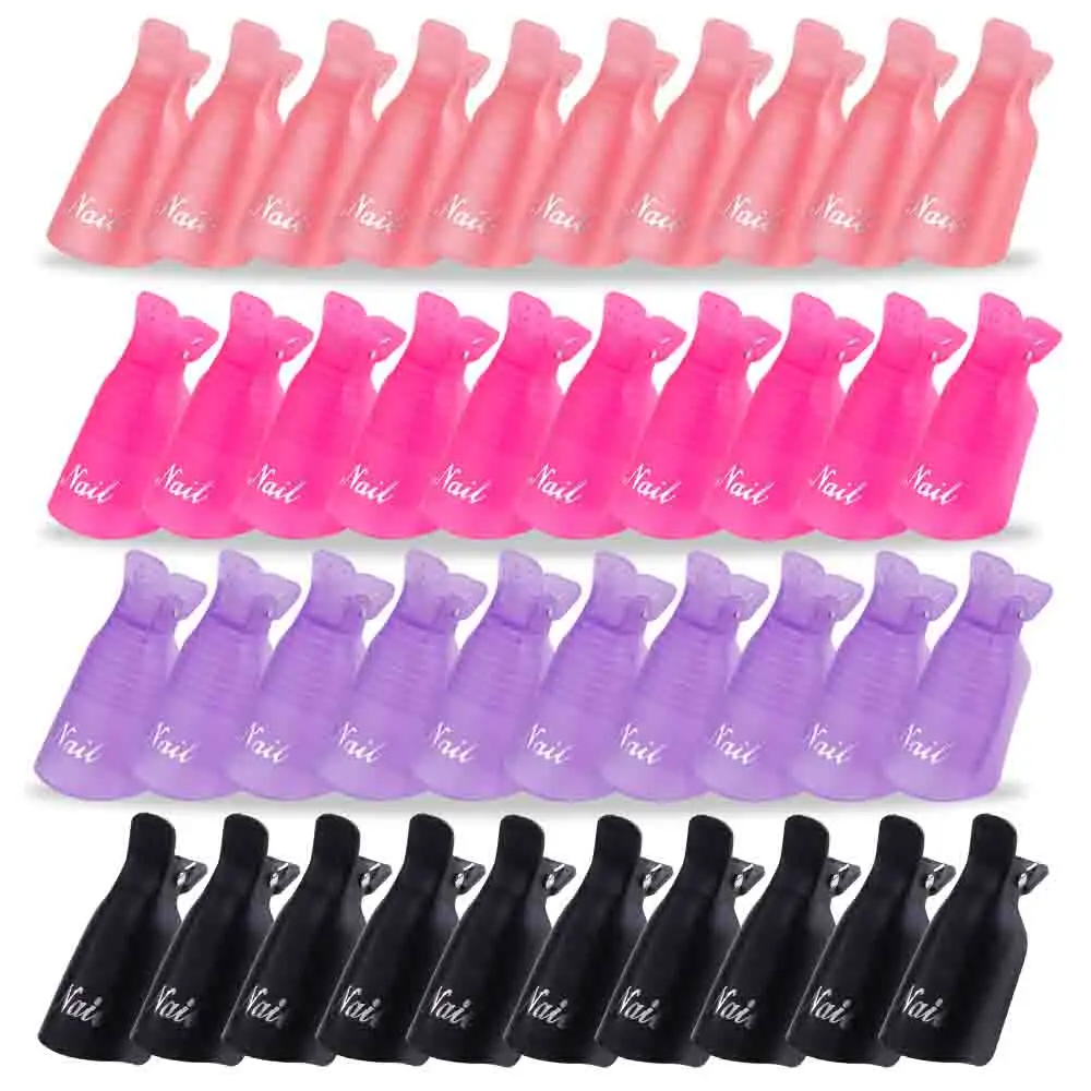 Removedor de esmalte de unha, clipe de plástico para arte de unha, tampa de absorção, esmalte de gel uv, limpador de unhas, pontas para dedos, ferramentas desengordurantes, 10 peças