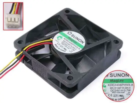 

SUNON KDE2406PHV3-A MS.B1697.R.GN.X DC 24V 0.7W 3-Wire 60x60x15mm Server Cooling Fan