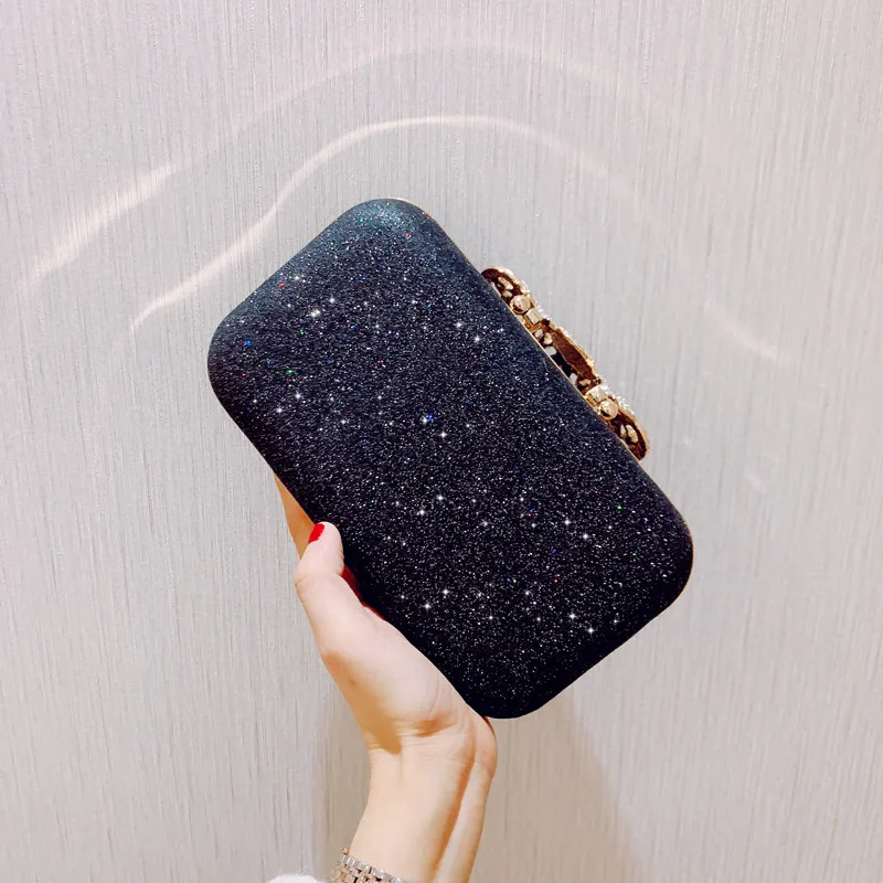 Solid Sequined Evening Bags Women Leather Glitter Hard-Surface Clutch Bags Ladies Fashion Party Wedding Clutches Elegant Pouch