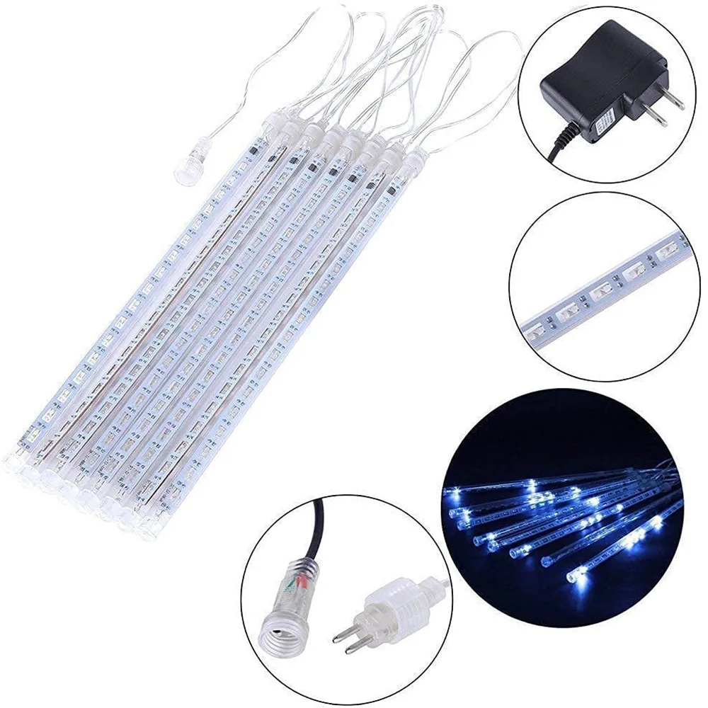 30cm 8 tubos à prova dwaterproof água chuva de meteoros branco quente rgbled luzes da corda ao ar livre decoração natal para casa árvore ue/eua plug