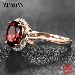 ZDADAN 925 Sterling Silber Big Oval Rubin Zirkon Ring Für Frauen Temperament Schmuck Zubehör Geschenk