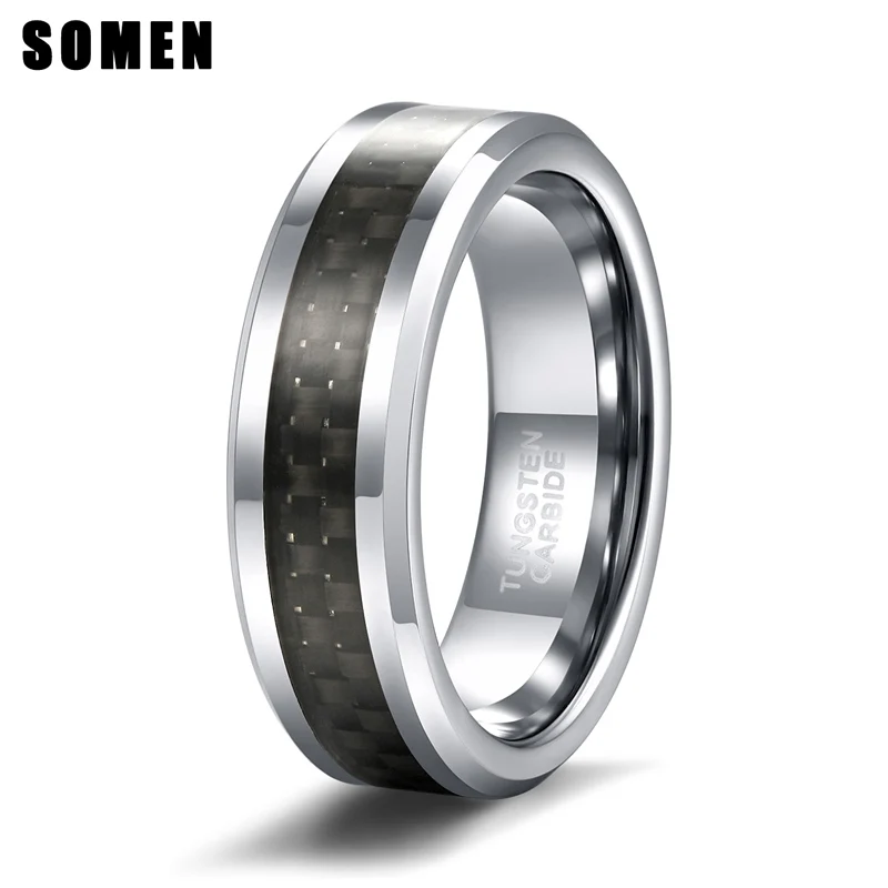 6mm Black Carbon Fiber Inlay Tungsten Carbide Ring Wedding Band For Men Fashion Jewelry Never Fade Anti Scratch anillo hombre