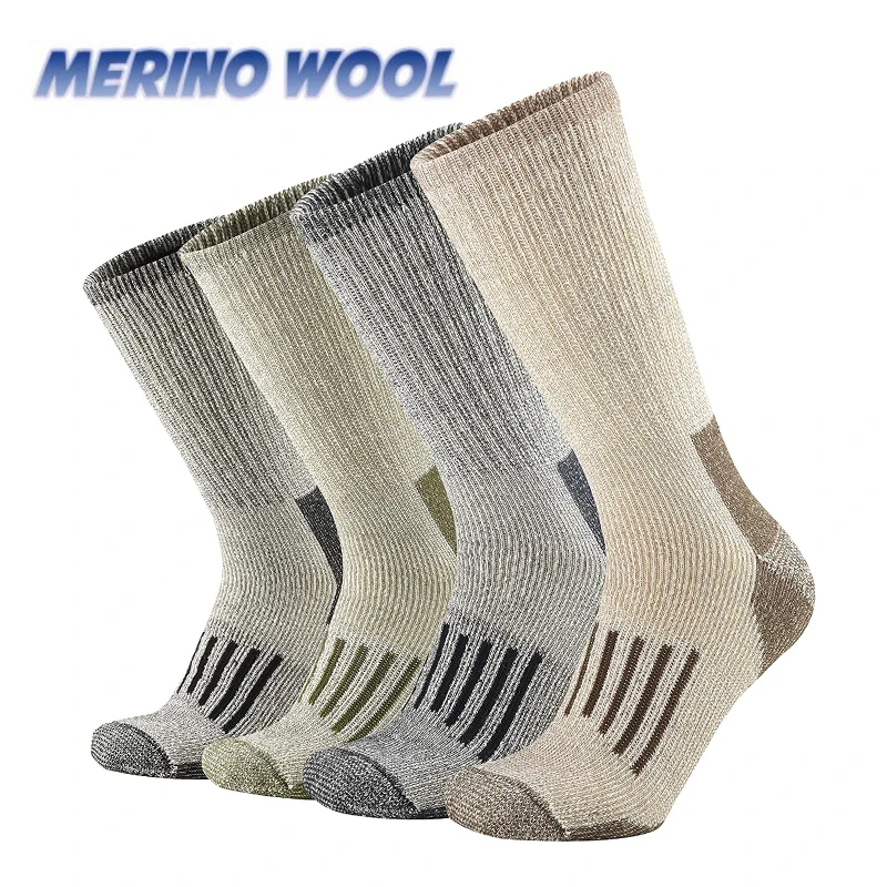 Calcetines de lana merina para hombre y mujer, medias gruesas y cálidas con cojín para senderismo, calcetines deportivos de lana merina, talla europea, 80%