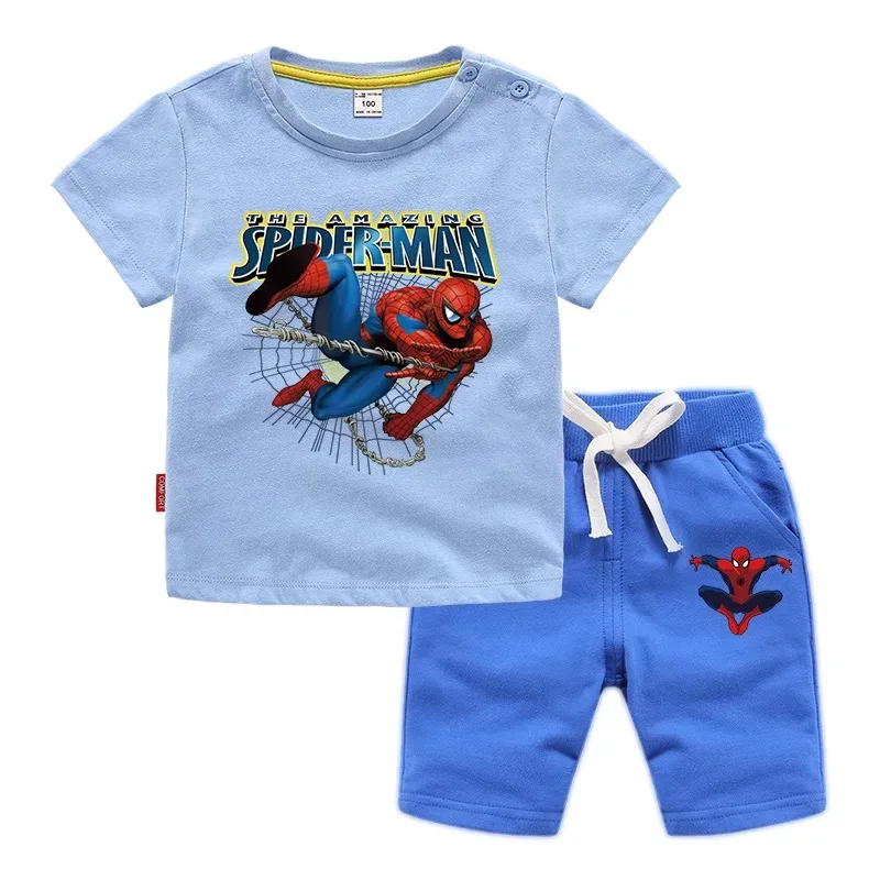 Conjunto de ropa de Spiderman para niños, camiseta con pantalones, trajes deportivos informales, chándal de 2 piezas, ropa de verano