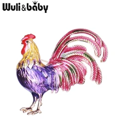 Wuli&baby Big Tail Rooster Cock Brooches For Women Designer Unisex 3-color Enamel Chicken Party Office Brooch Pins Gifts