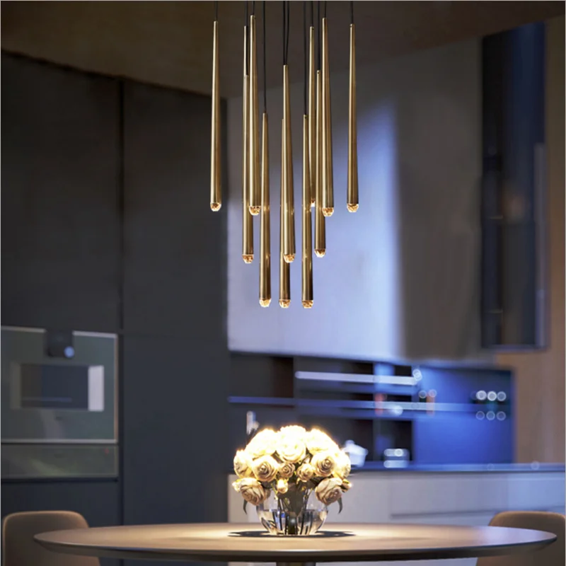 Postmodern Luxury Crystal LED Chandeliers Nordic Golden Black Long Chandelier Stairs Hanging Lamp Restaurant Ceiling Chandeliers