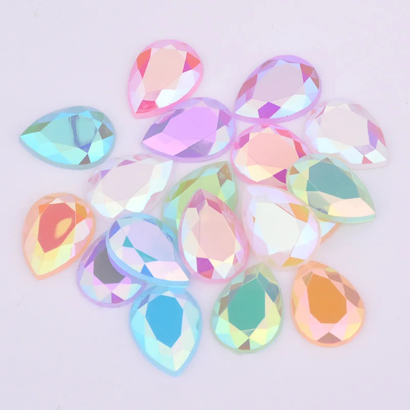 JUNAO-أحجار الزبرجد AB الكريستالية ، 10 × 14 مللي متر ، 13 × 18 مللي متر ، شكل دمعة ، أحجار الراين الكريستالية المسطحة ، أحجار الأكريليك غير مخيط