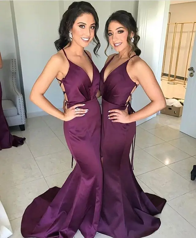 Elegante borgonha vestido de dama de honra com decote em v vestido de festa de casamento convidado espaguete cinta vestidos de dama de honra robe demoiselle d honneur