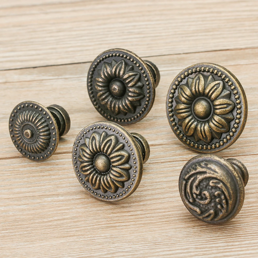 2 Pcs Antique Pull Handles Round Shape Cabinet Pulls Retro Drawer Knob Wardrobe Pulls Door Furniture Handle Hardware Fittings
